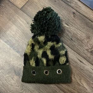 Steve Madden Camo Camouflage Green Pompom Hat